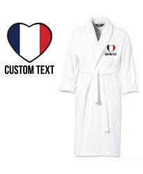 France Flag Heart Shape Embroidery Logo with Custom Text Embroidered Bathrobes